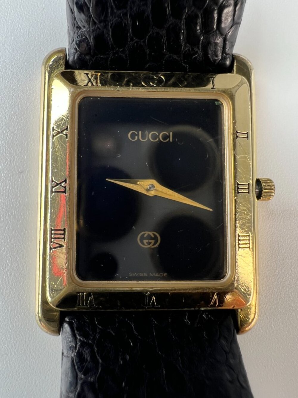 Vintage Gucci 4200M Gold Plated Tank Watch - Black Dial Swiss Made